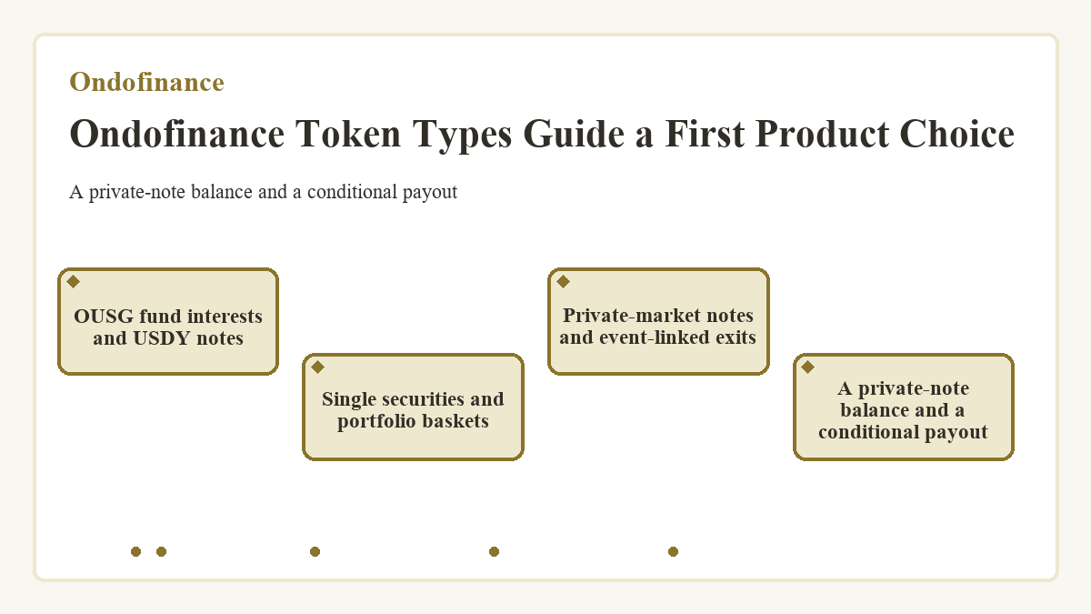 Visual outline: Ondofinance Token Types Guide a First Product Choice